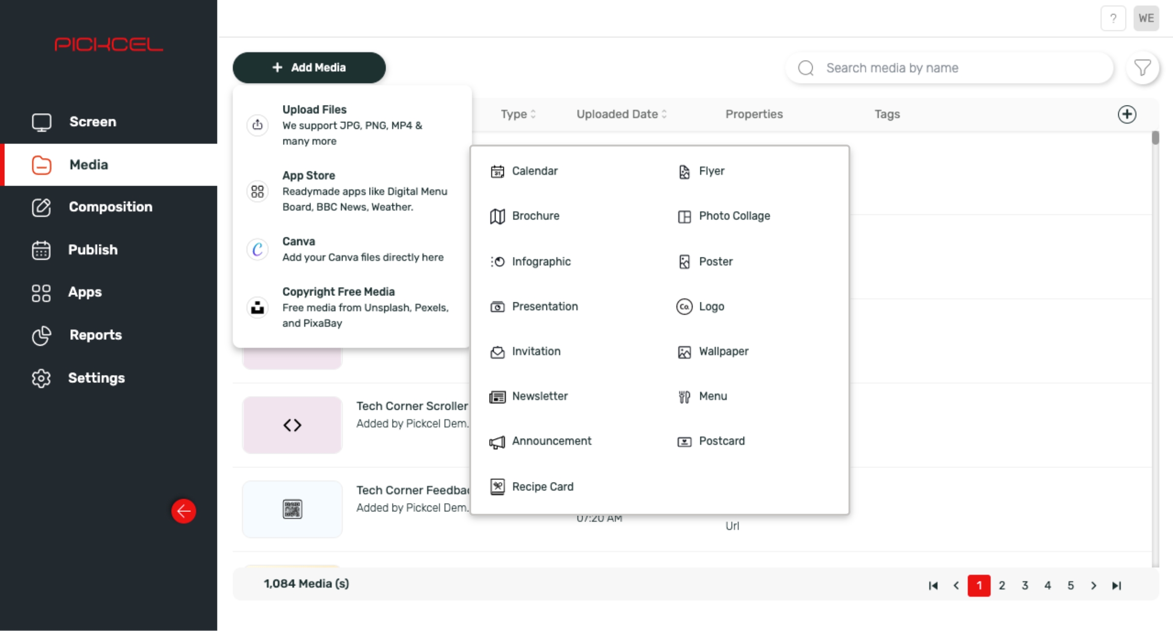 step 3 digital signage software interface, Canva window with option to choose the template.