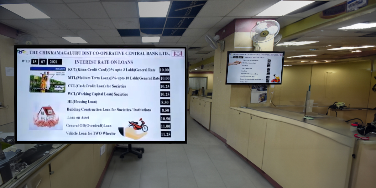 Banking content running on Pickcel's screens at Chikkamagaluru DCC BankFile