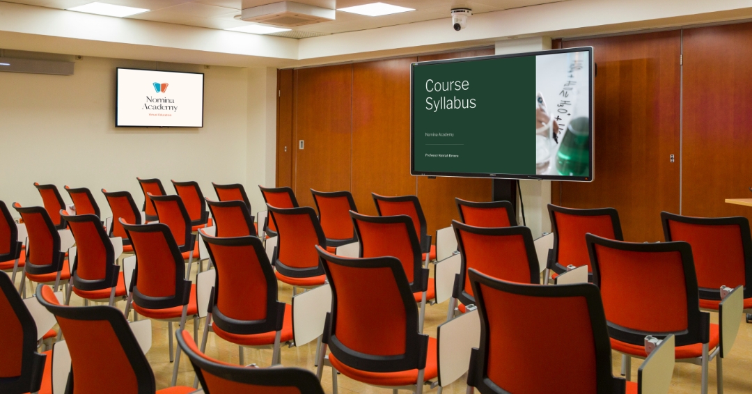 Classroom Digital signage screen displaying content about course syllabus