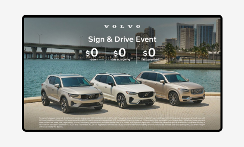 Car Dealership app feed preview on digital screen which is set to change transition after 10 seconds