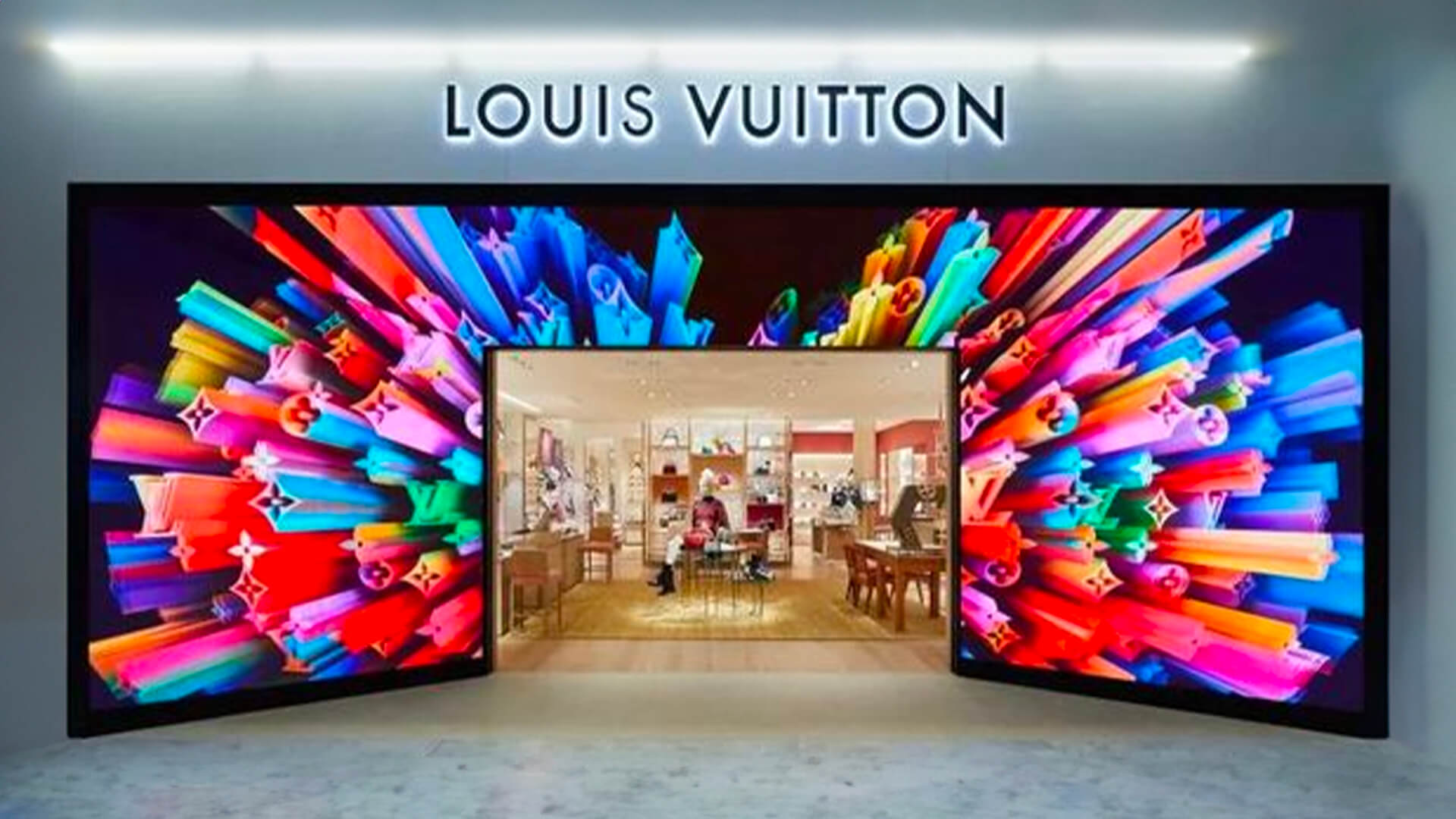 Louis Vuitton retail store in Paris with an artistic video wall