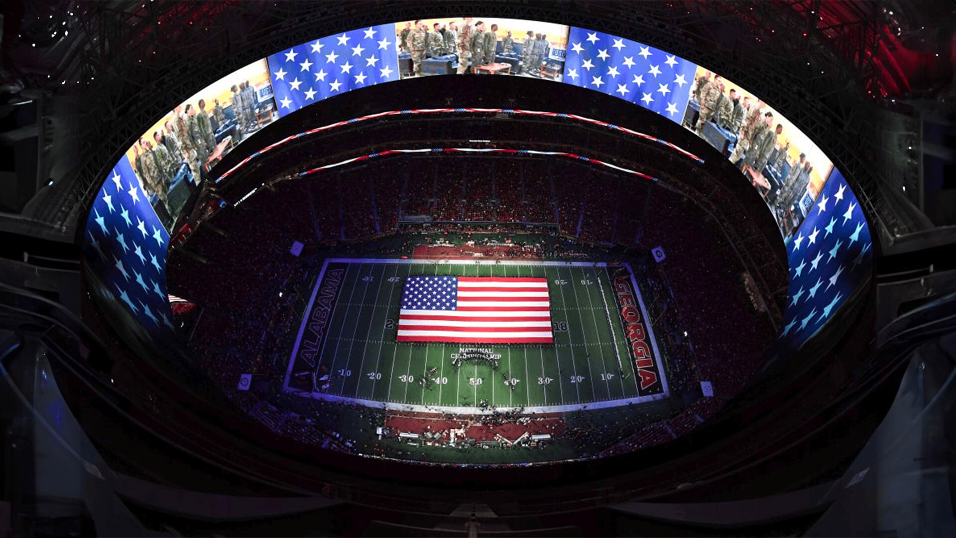 Giant video wall in Mercedes benz stadium in Atlanta