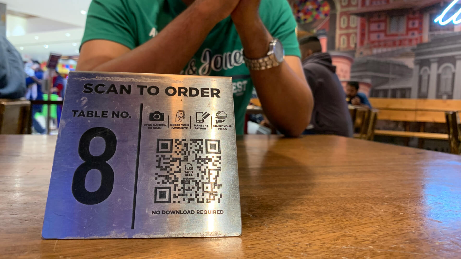 A restaurant using QR codes for digital menu ordering options.