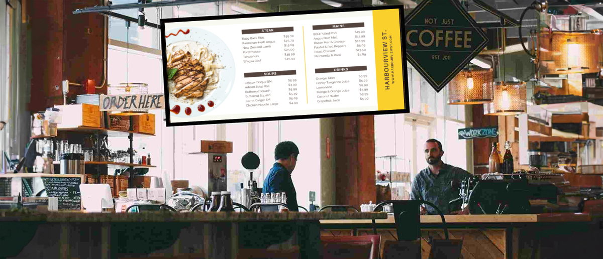 Image of a digital menu board on a digital signage screen.