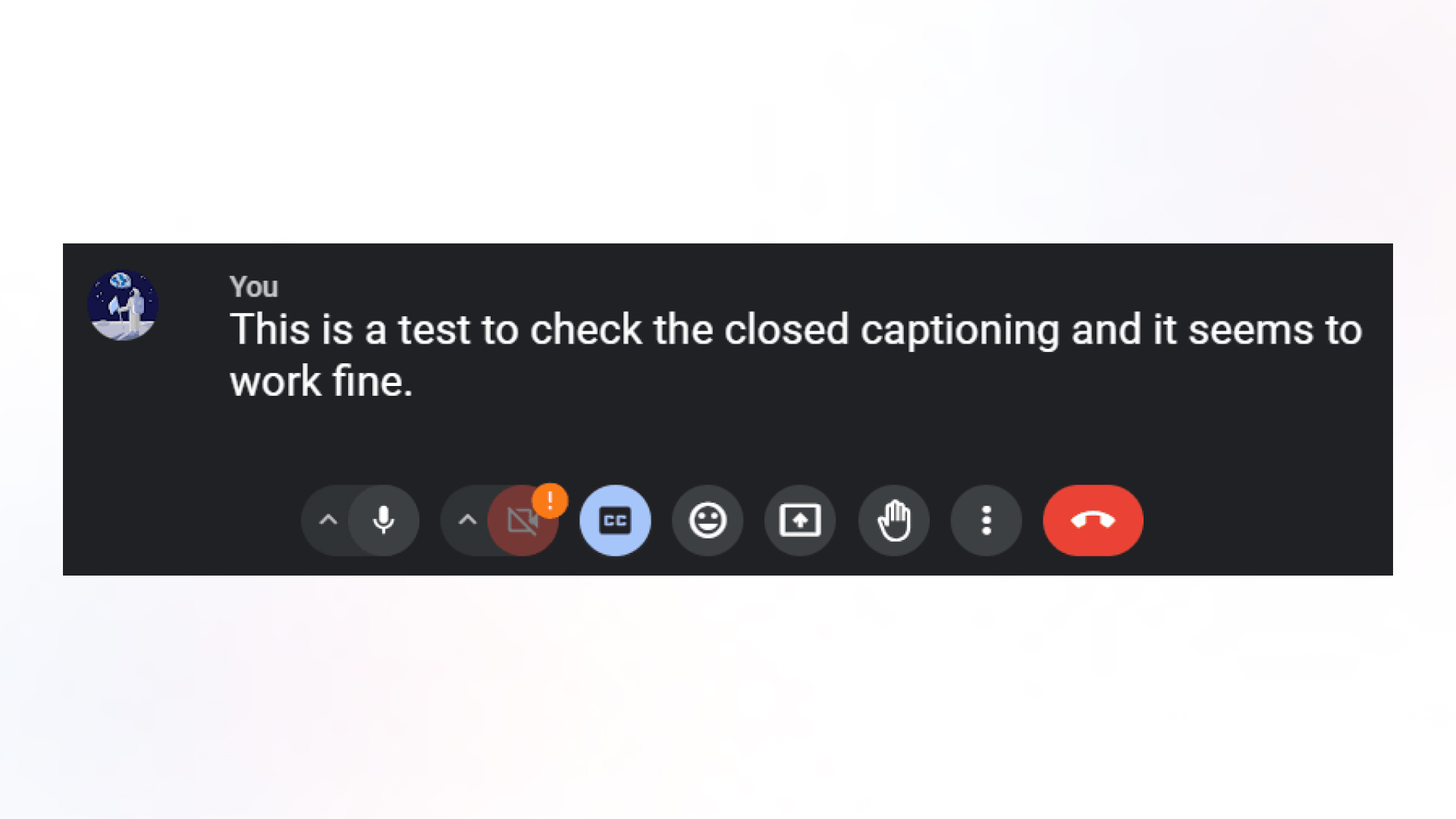 mage showing closed captioning feature in Google Meet