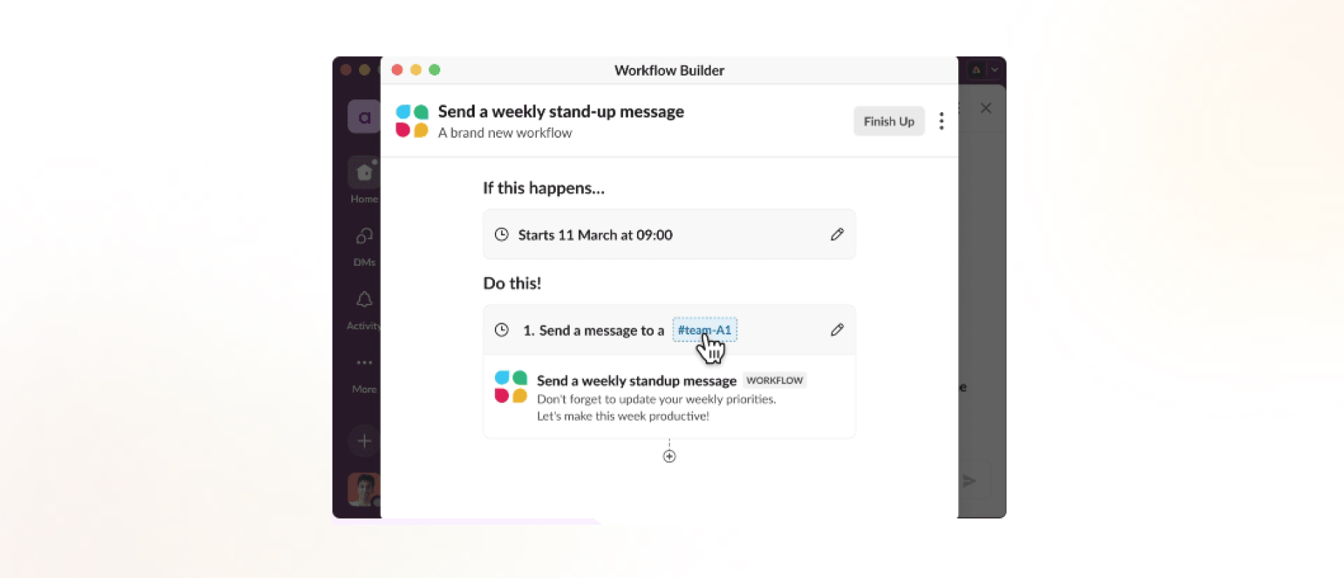 Image illustration of Slack's workflow builder feature interface