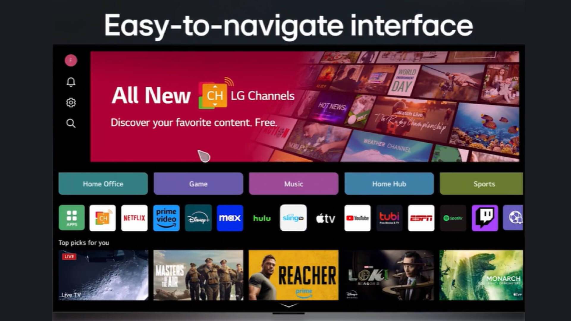 Home Page of LG webOS with all the apps.