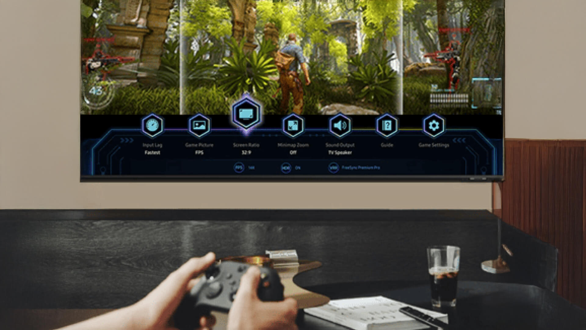 Picture of Gamer playing a game in Samsung Tizen TV connected via Bluetooth