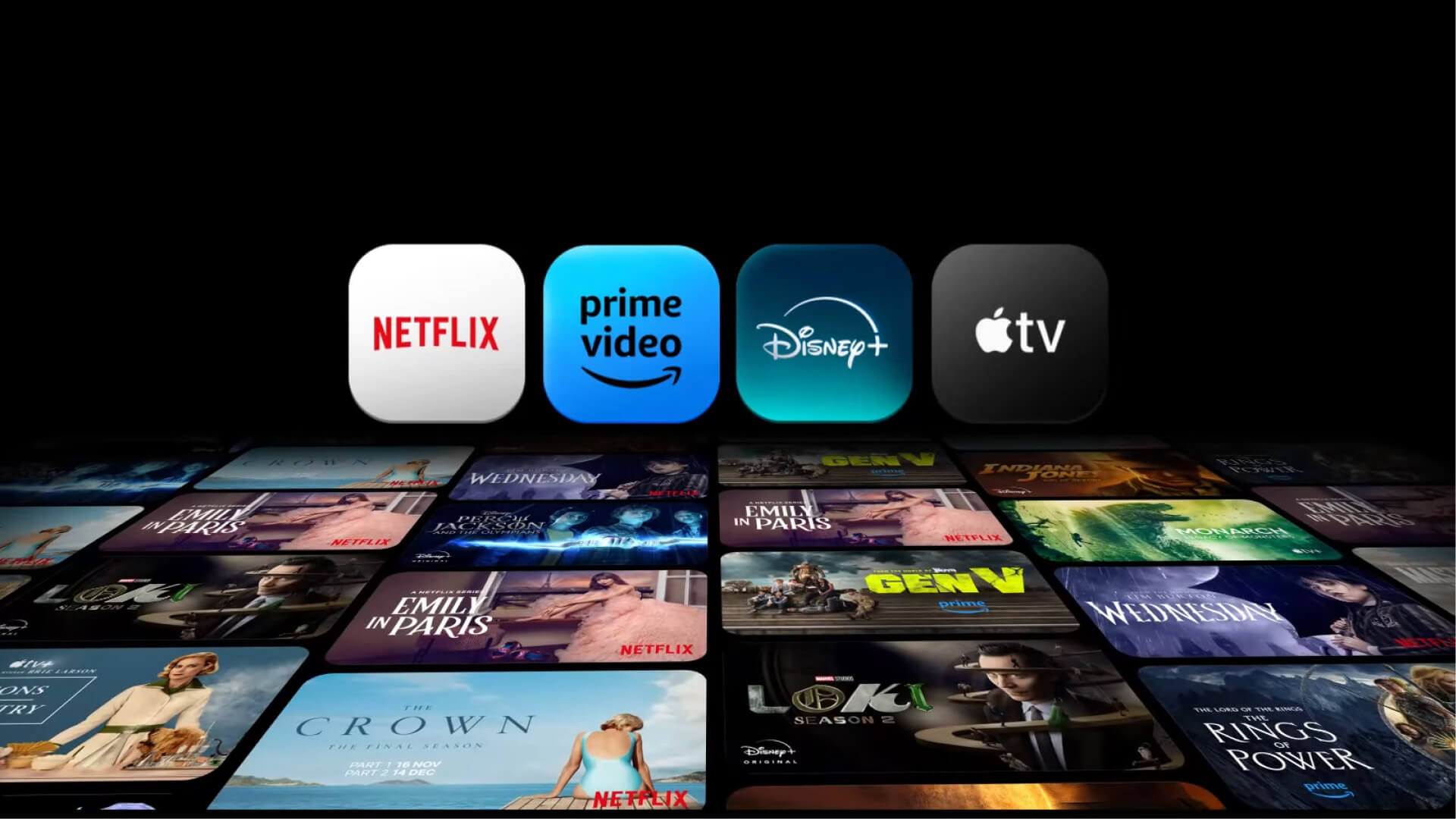 Picture of Popular streaming Apps that are available in LG webOS for entertainment like Netflix, prime video, disney.